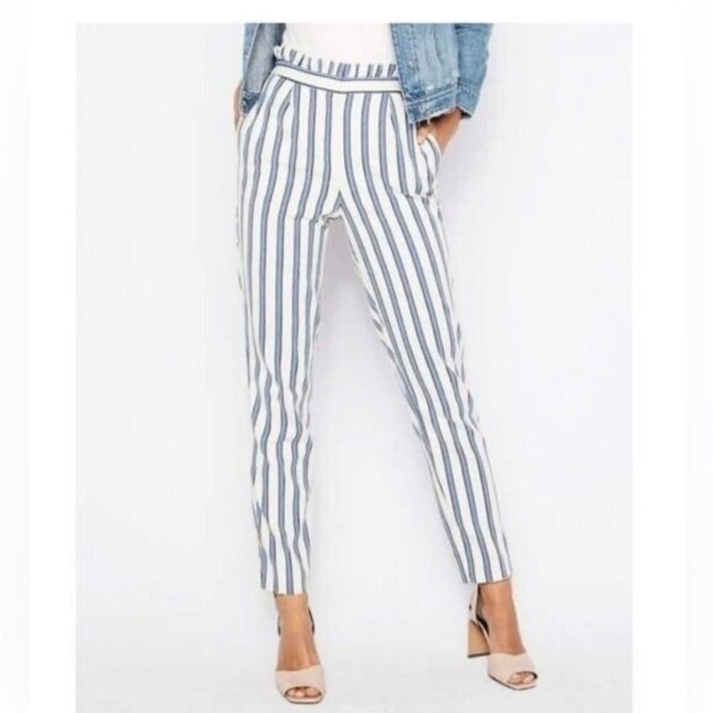 Express Striped Paper Bag Waist High Rise Ankle Pants Size 10R
